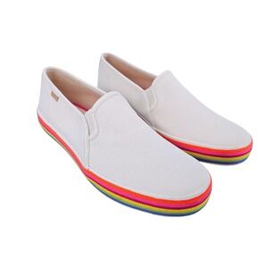 Keds x Kate Spade Double Decker White Twill Rainbow Stripe Sneakers WF66111 SZ 7